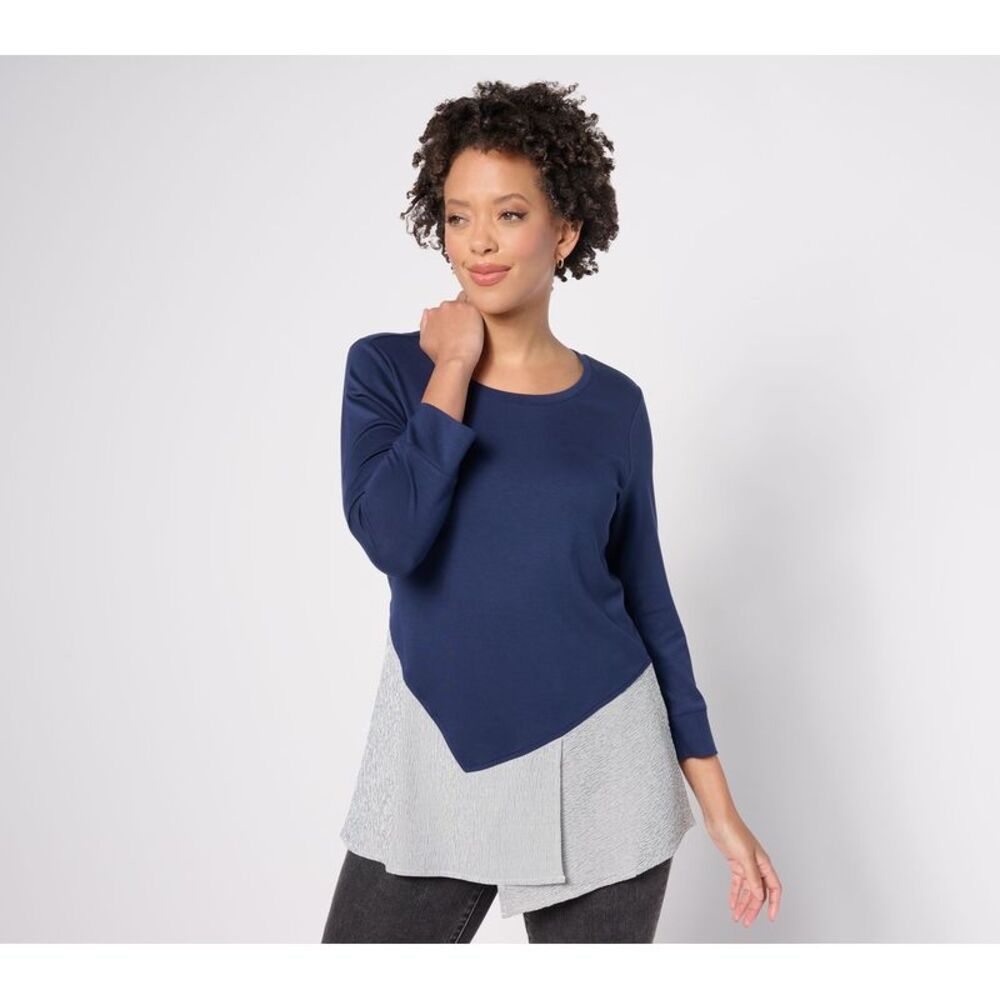 Women with Control Navy and Light Gray Layered Tunic Top
